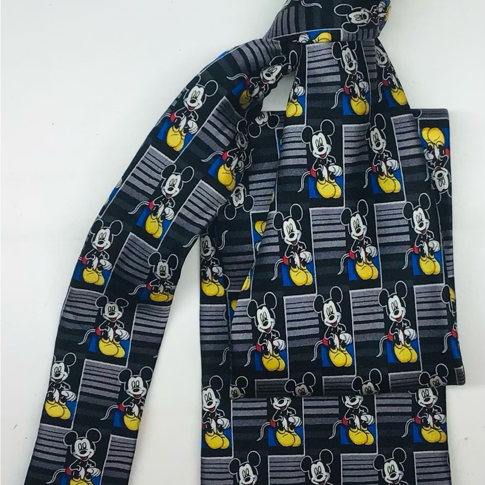 Disney Mickey Mouse Mens Silk Tie Black and Yellow